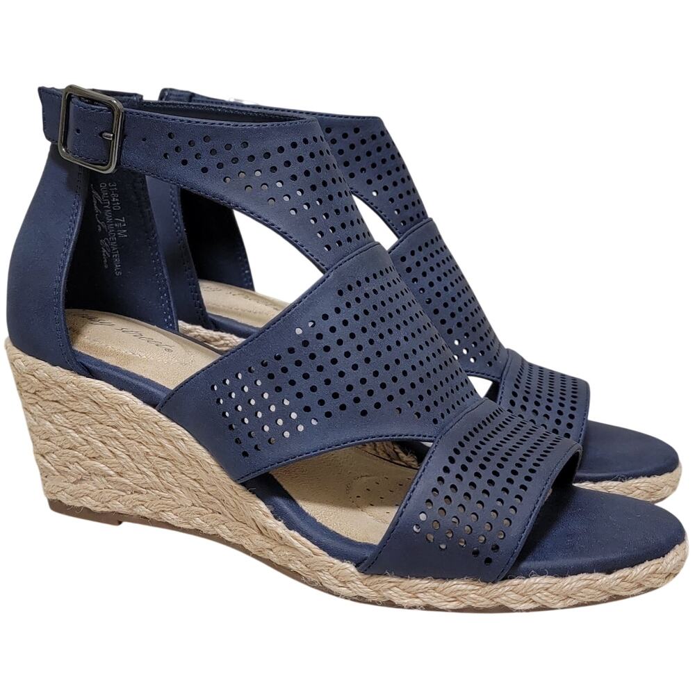 Easy Street Women Tova Caged Espadrille Wedge Sandals Size US 7.5M Navy Blue